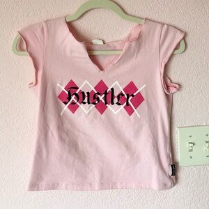 Vintage Y2K 2000s mcbling argyle pink hustler Hollywood baby tee